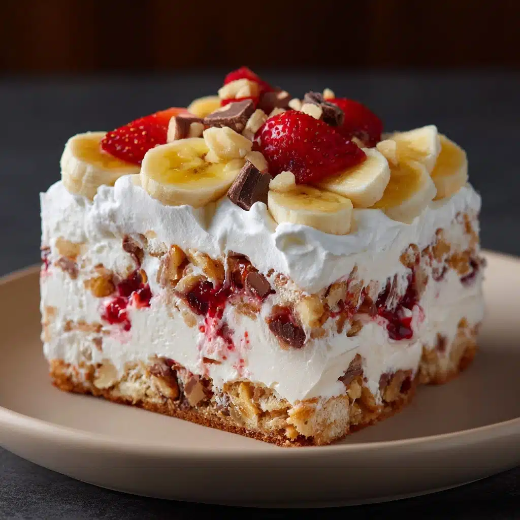 Easy Layered No-Bake Banana Split Cake with Graham Crust Recipe - Recipe Image