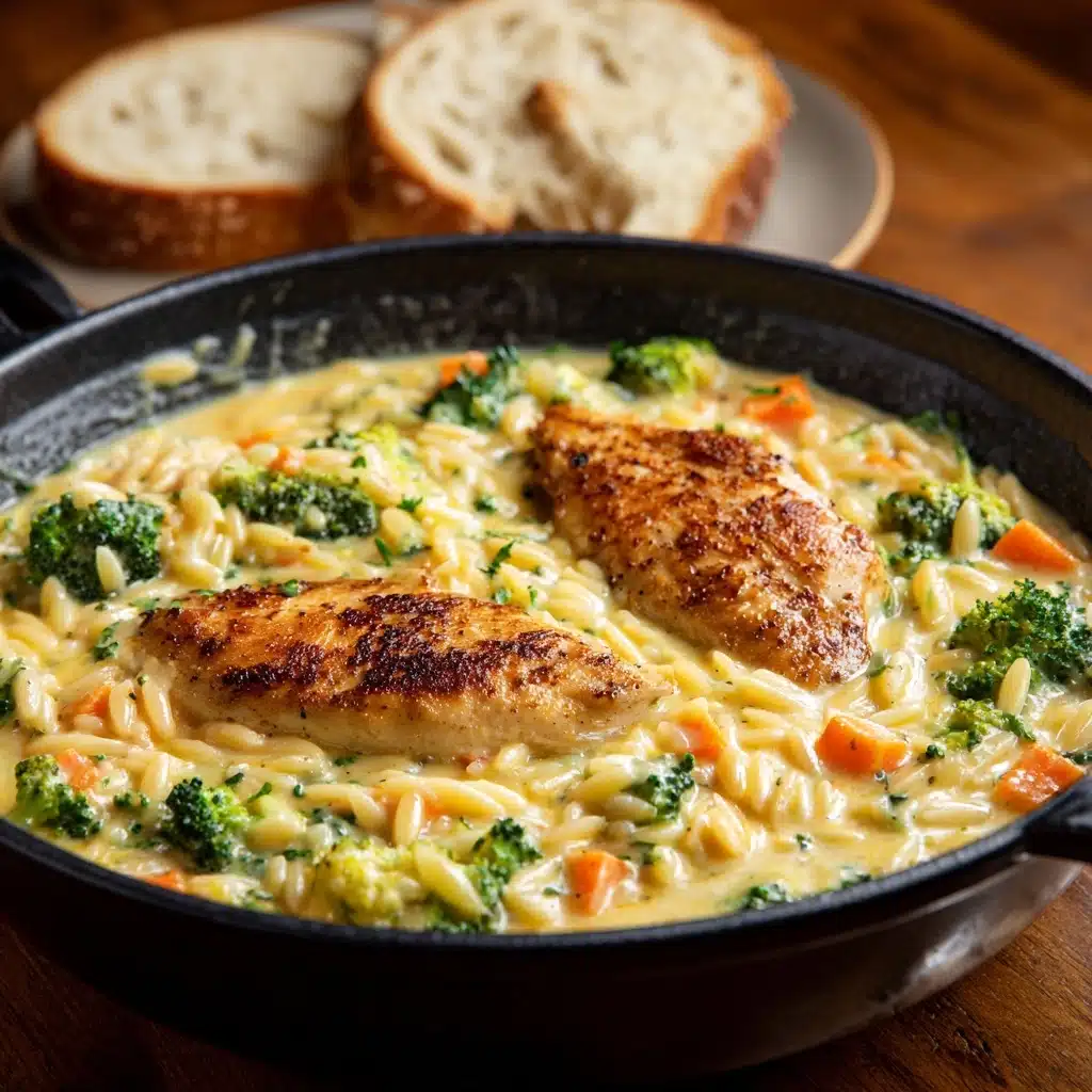 One Pot Cheesy Chicken And Broccoli Orzo Recipe - Recipe Image