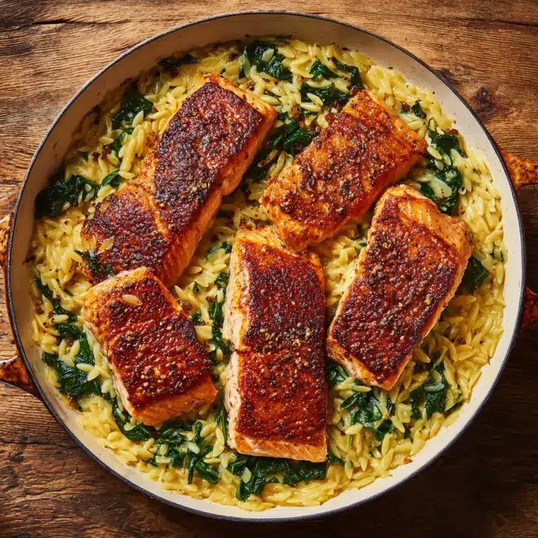 One Skillet Salmon with Lemon Orzo Recipe