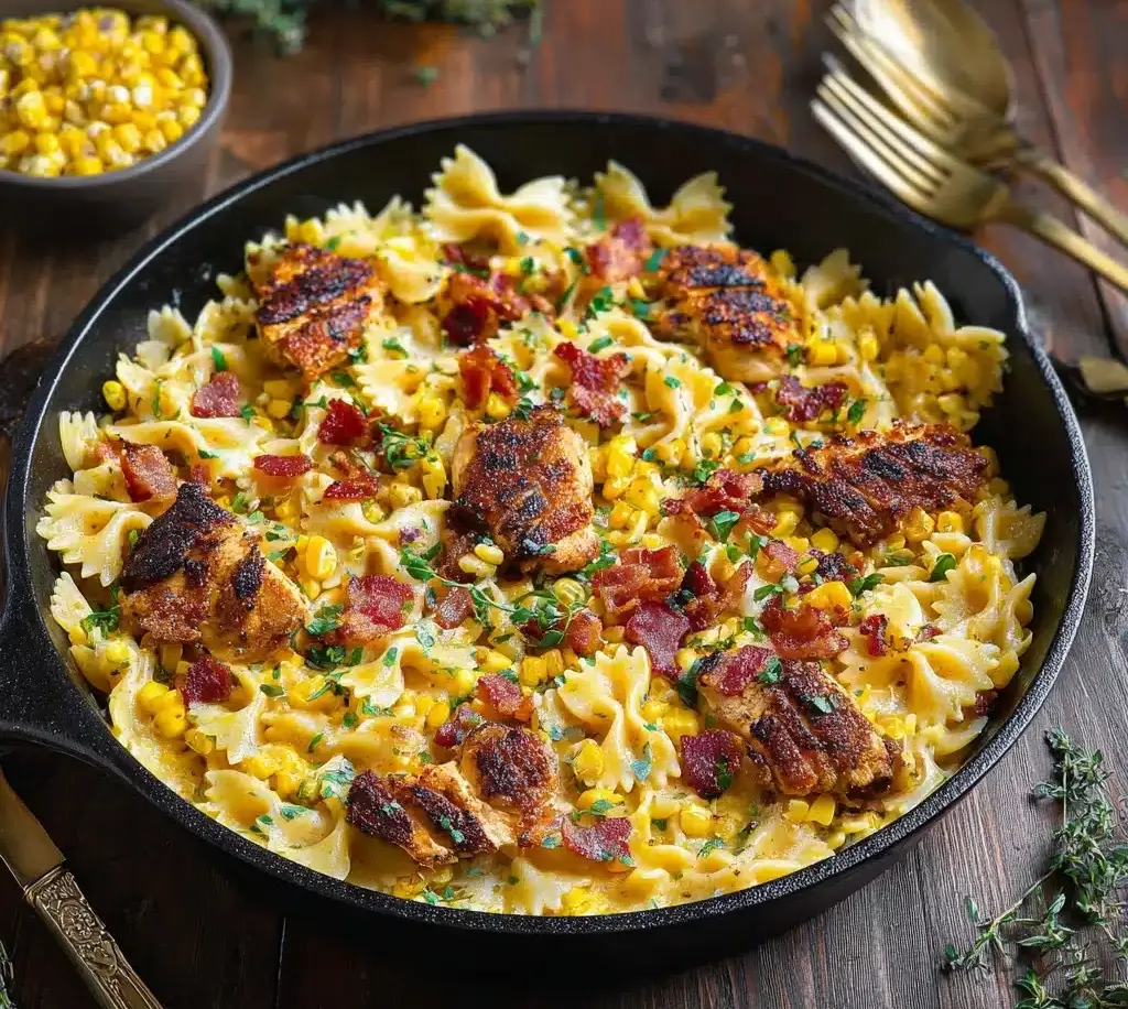 Creamy Chicken and Corn Pasta with Bacon Recipe