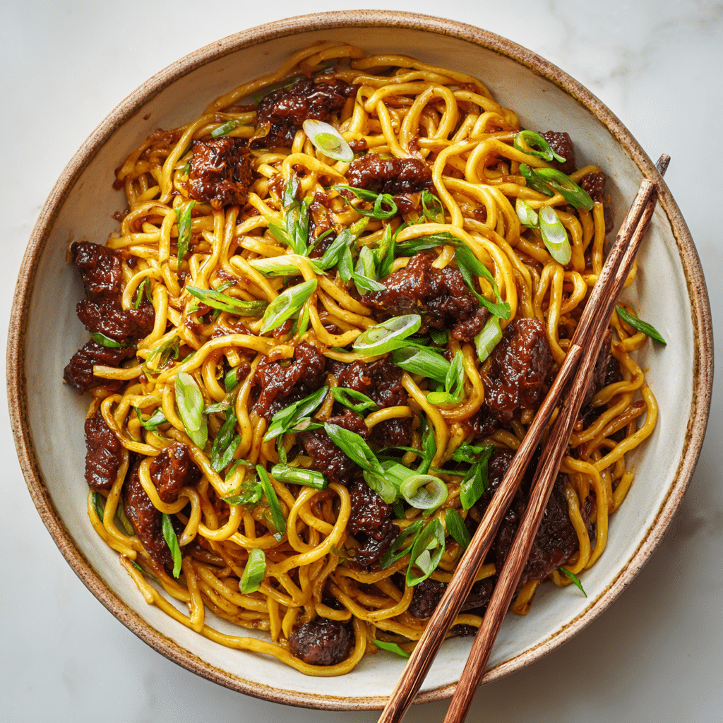 Honey Soy Crispy Beef and Noodles Recipe - Recipe Image