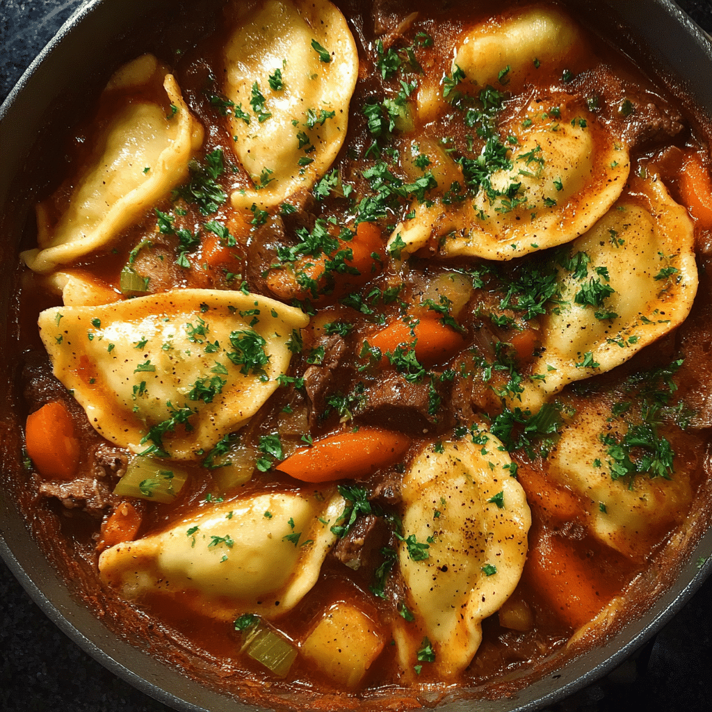 SOUP SEASON: Beef and Pierogi Stew Recipe - Recipe Image