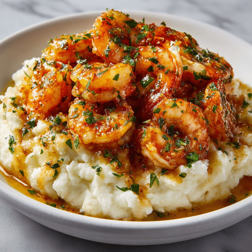 Creamy Garlic Shrimp Over Mashed Potatoes Recipe - Recipe Image
