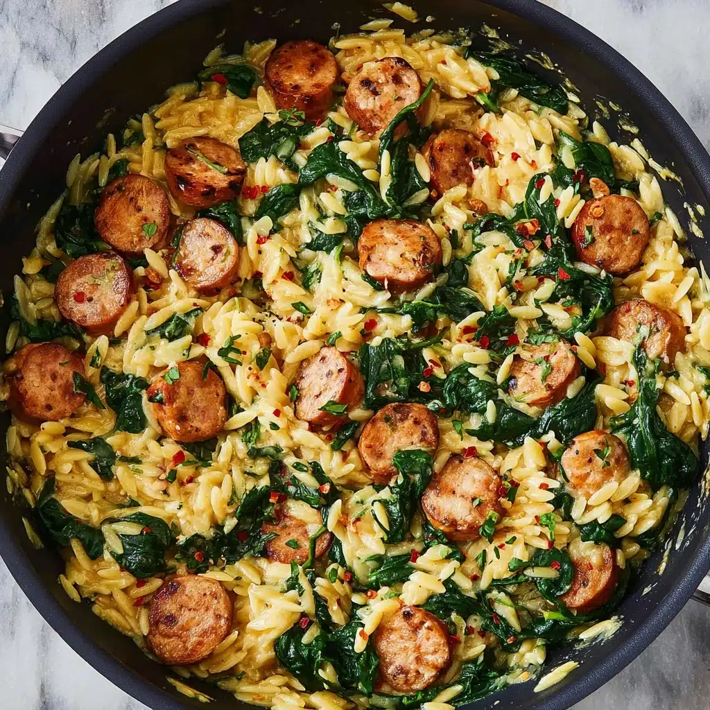 Creamy Chicken Sausage Orzo Skillet Recipe - Recipe Image