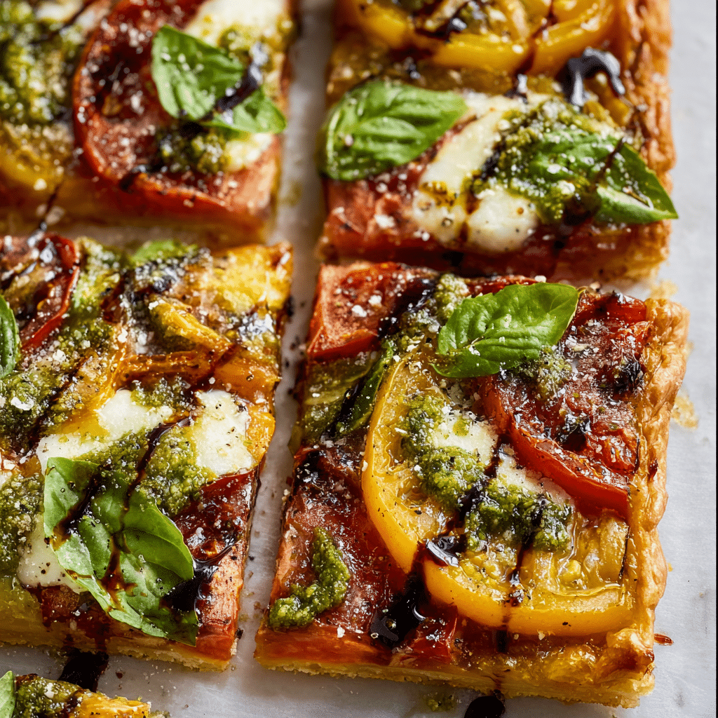 Pesto Caprese Puff Pastry Pizza Recipe - Recipe Image