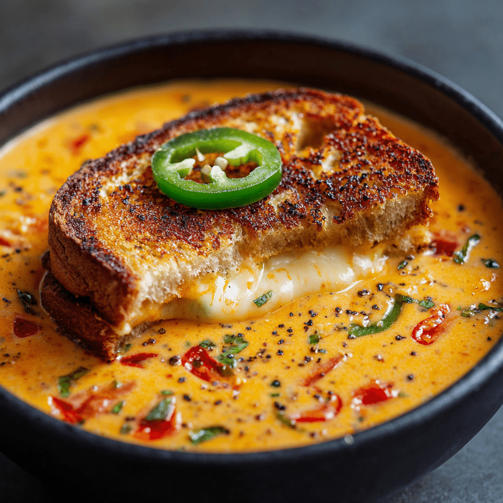 Spicy Jalapeño Popper Soup with Grilled Cheese Dippers Recipe - Recipe Image
