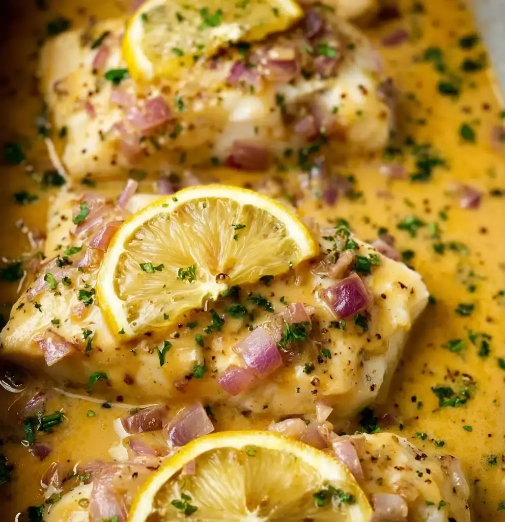 Baked Fish with Lemon Cream Sauce Recipe