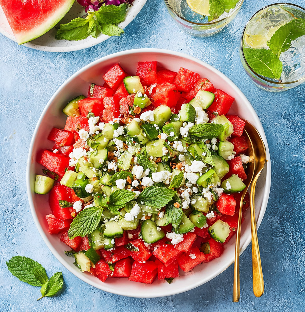 Watermelon Salad Recipe with Feta and Cucumber Recipe