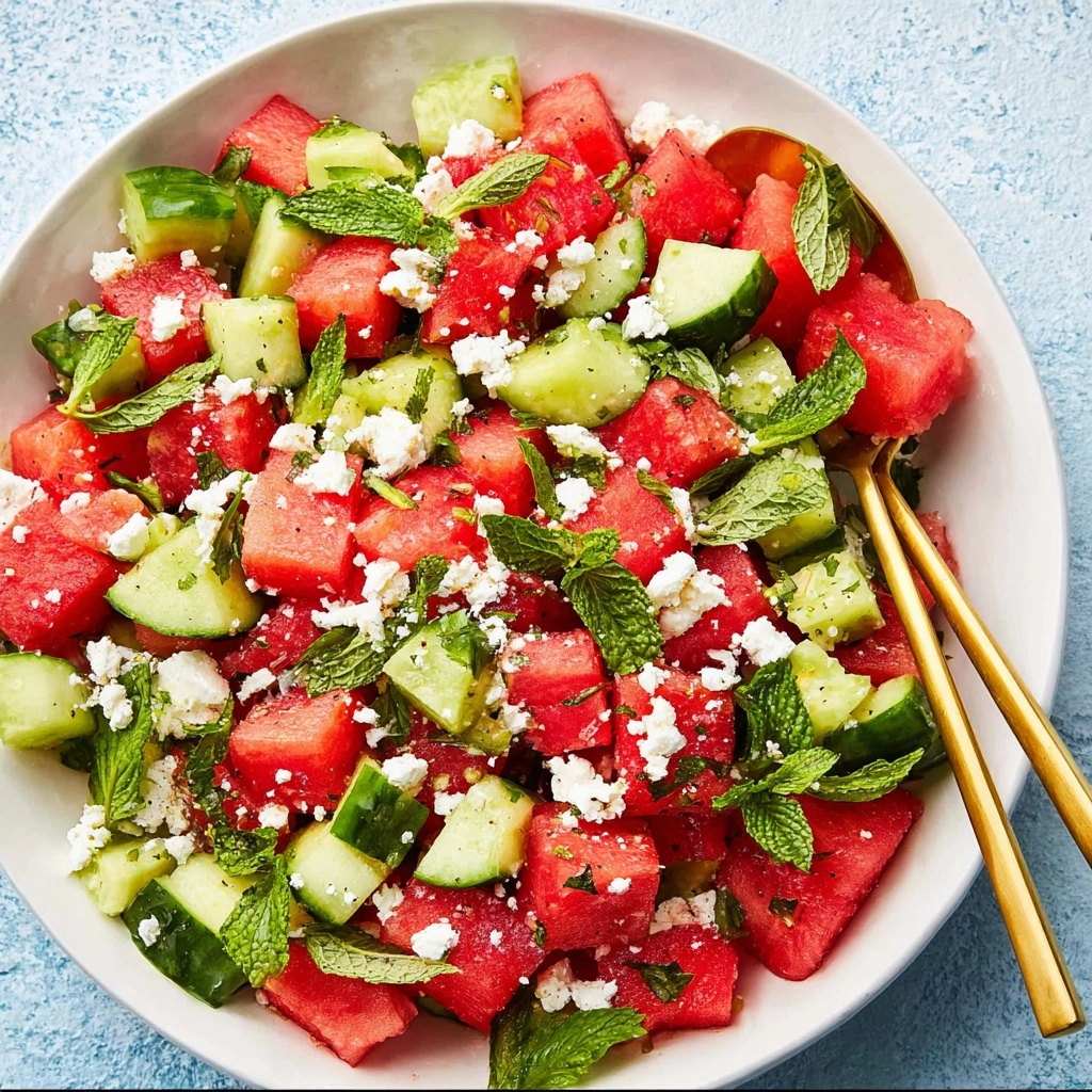 Watermelon Salad Recipe with Feta and Cucumber Recipe - Recipe Image