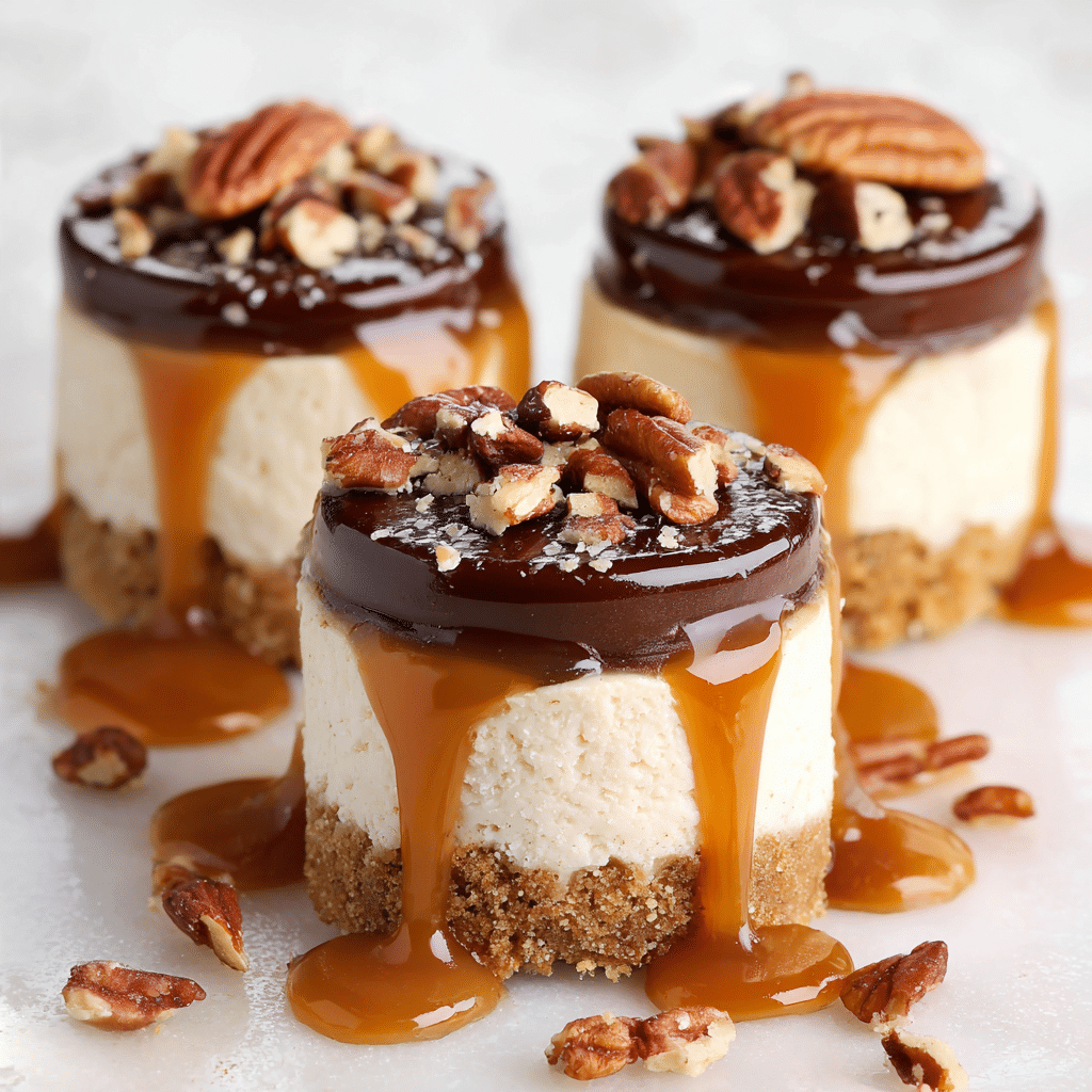 No Bake Turtle Mini Cheesecakes Recipe - Recipe Image