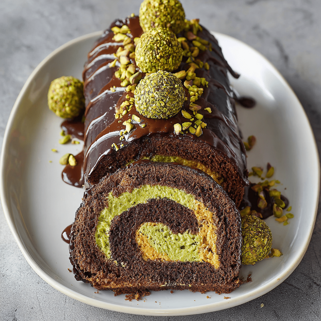 Dubai Chocolate Roll Cake Recipe - Recipe Image