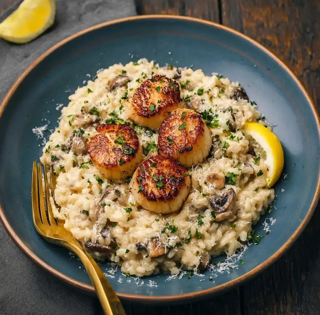 Lemon Butter Scallops Over Parmesan Risotto Recipe