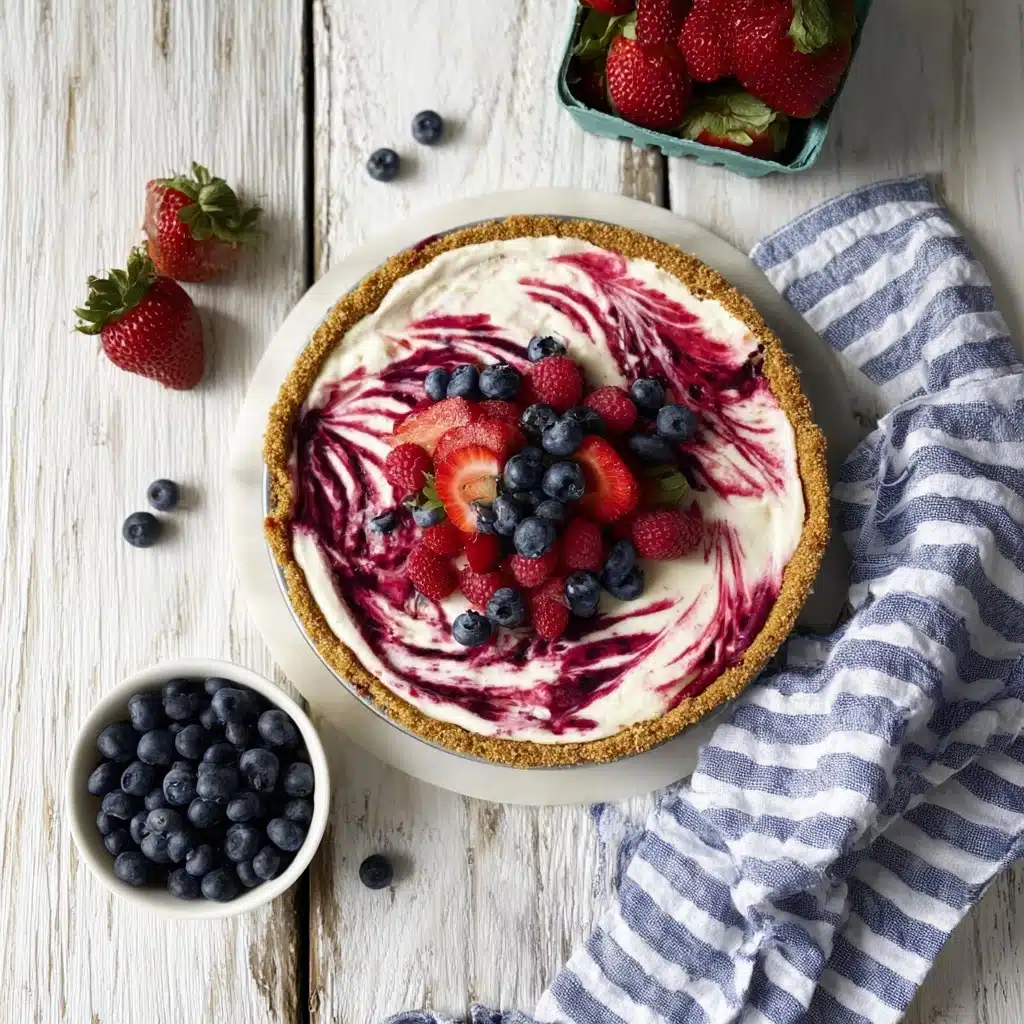 Patriotic Red White and Blue No-Bake Cheesecake Recipe - Recipe Image