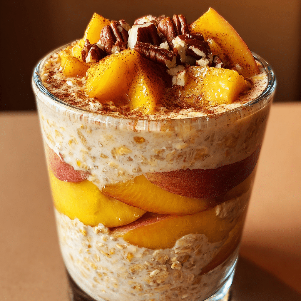 Peach Cobbler Overnight Oats Recipe - Recipe Image