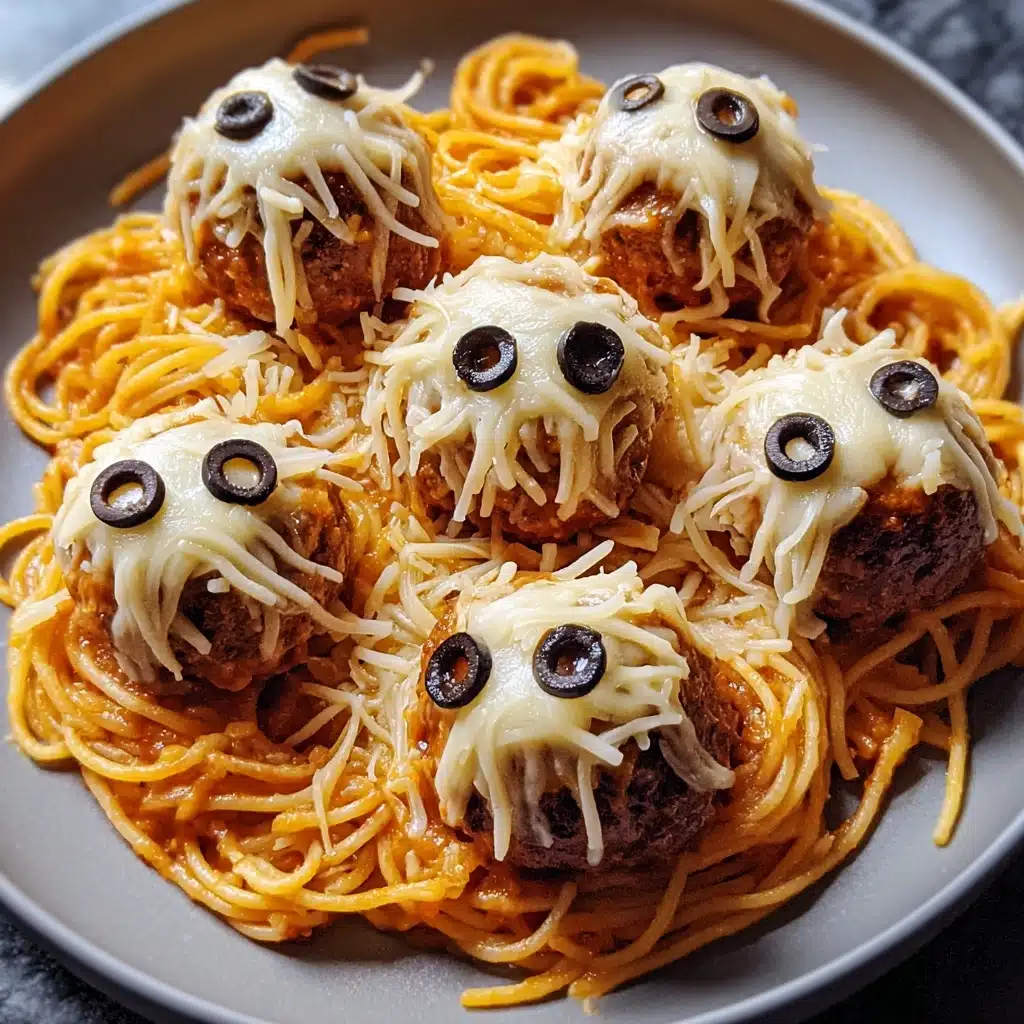 Spooky Spaghetti and Cheese Stuffed Meatballs Recipe - Recipe Image