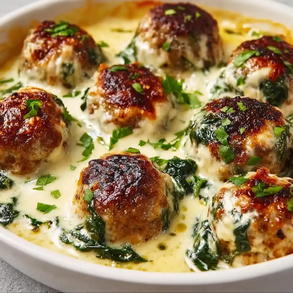 Baked Chicken Ricotta Meatballs with Spinach Alfredo Sauce Recipe - Recipe Image