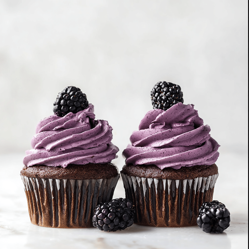 Chocolate Cupcakes with Blackberry Buttercream Recipe - Recipe Image