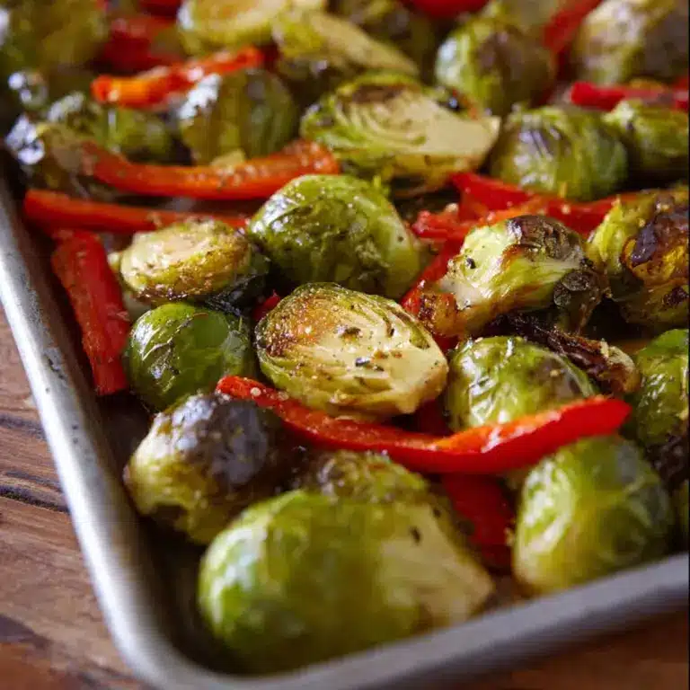 Roasted Brussels Sprouts with Red Peppers and Shallots Recipe