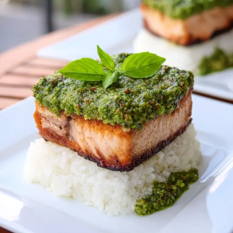 Pan-Seared Salmon with Macadamia Pesto Recipe