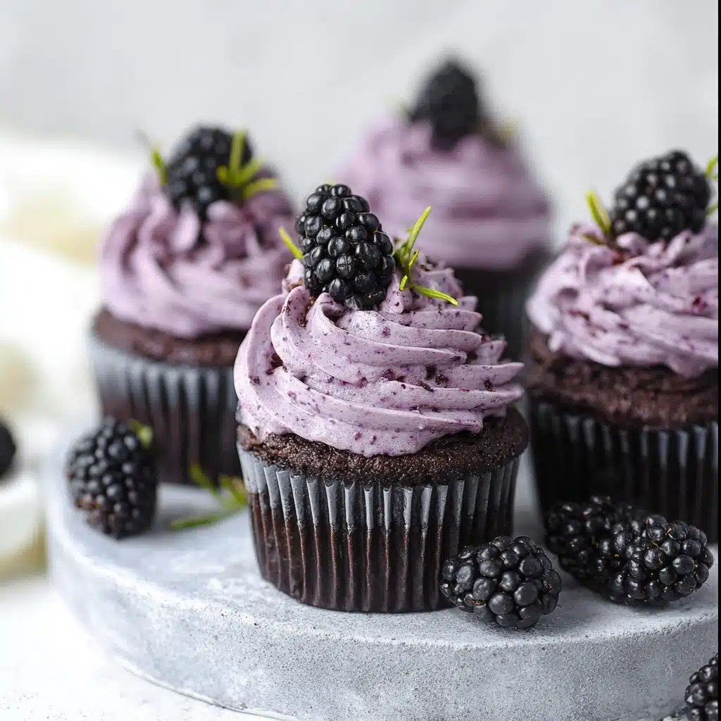 Chocolate Cupcakes with Blackberry Buttercream Recipe - Recipe Image
