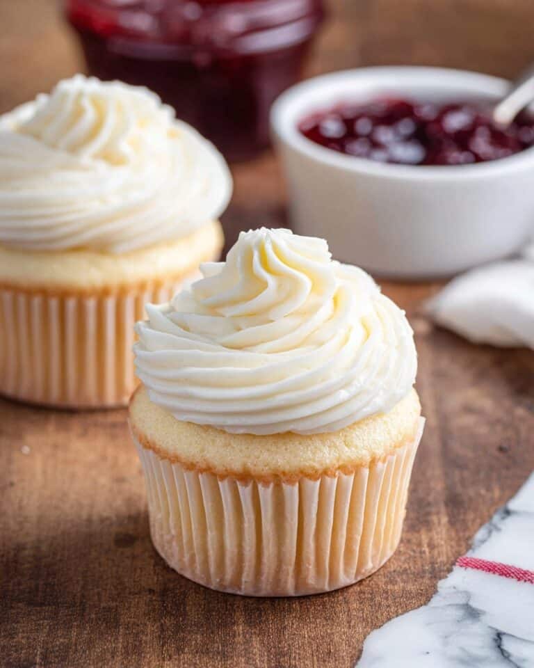 Almond Wedding Cake Cupcakes with Raspberry Filling Recipe