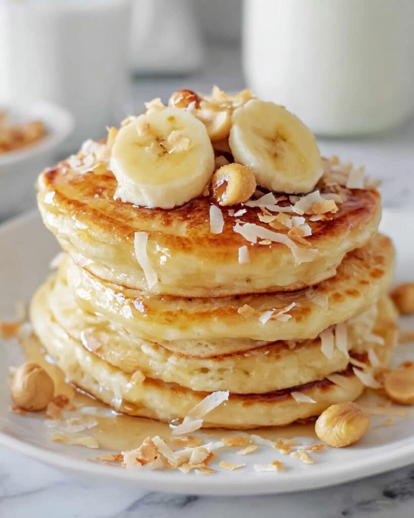 Toasted Coconut Macadamia Pancakes with Coconut Syrup Recipe
