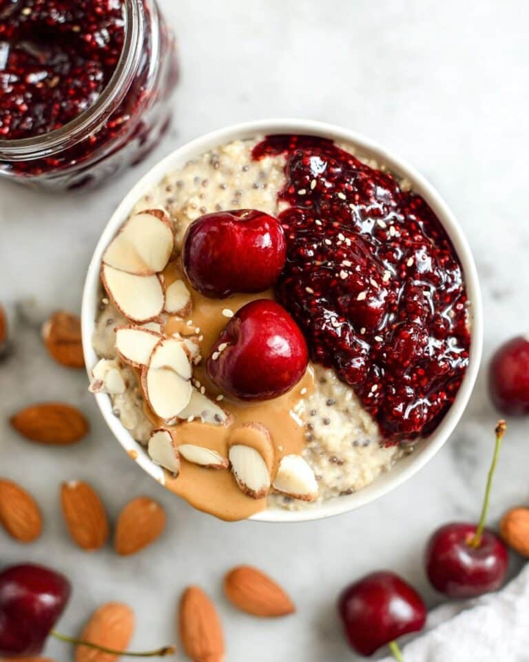 Healthy Overnight Oats with Cherry Chia Seed Jam Recipe