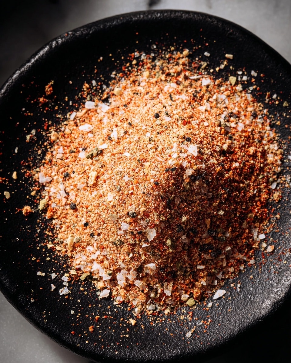 The image shows close-up raw burger patties on a grill pan, each patty thick and round with a rough texture. They are covered with a dry spice mix, which includes coarse salt and dark brown reddish seasoning, spread evenly across the surface and some scattered on the pan around them. The grill pan underneath shows straight ridges and a grey matte finish, slightly blurred to keep focus on the patties. The overall look is fresh with rich red meat and a generous coating of seasoning. Photo taken with an iphone --ar 4:5 --v 7