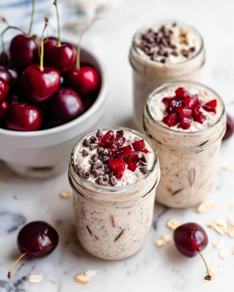 Cherry Overnight Oats with Chocolate Chips Recipe