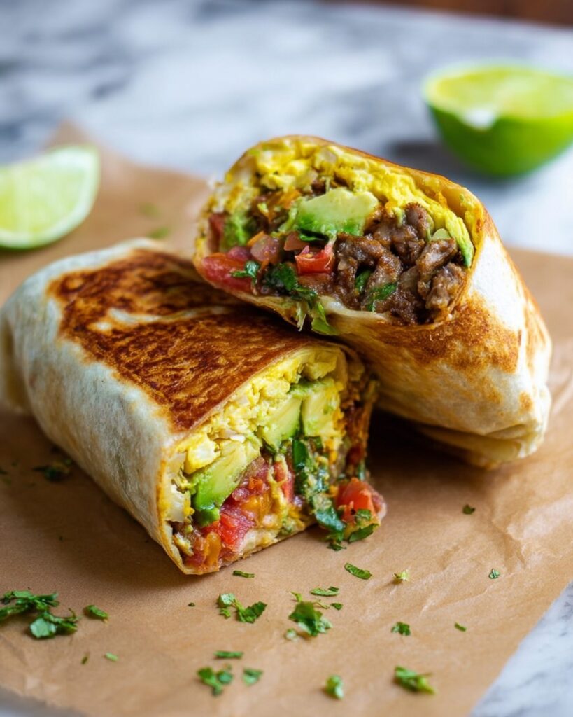Breakfast Burritos with Avocado-Tomato Salsa and Spicy Sausage Recipe