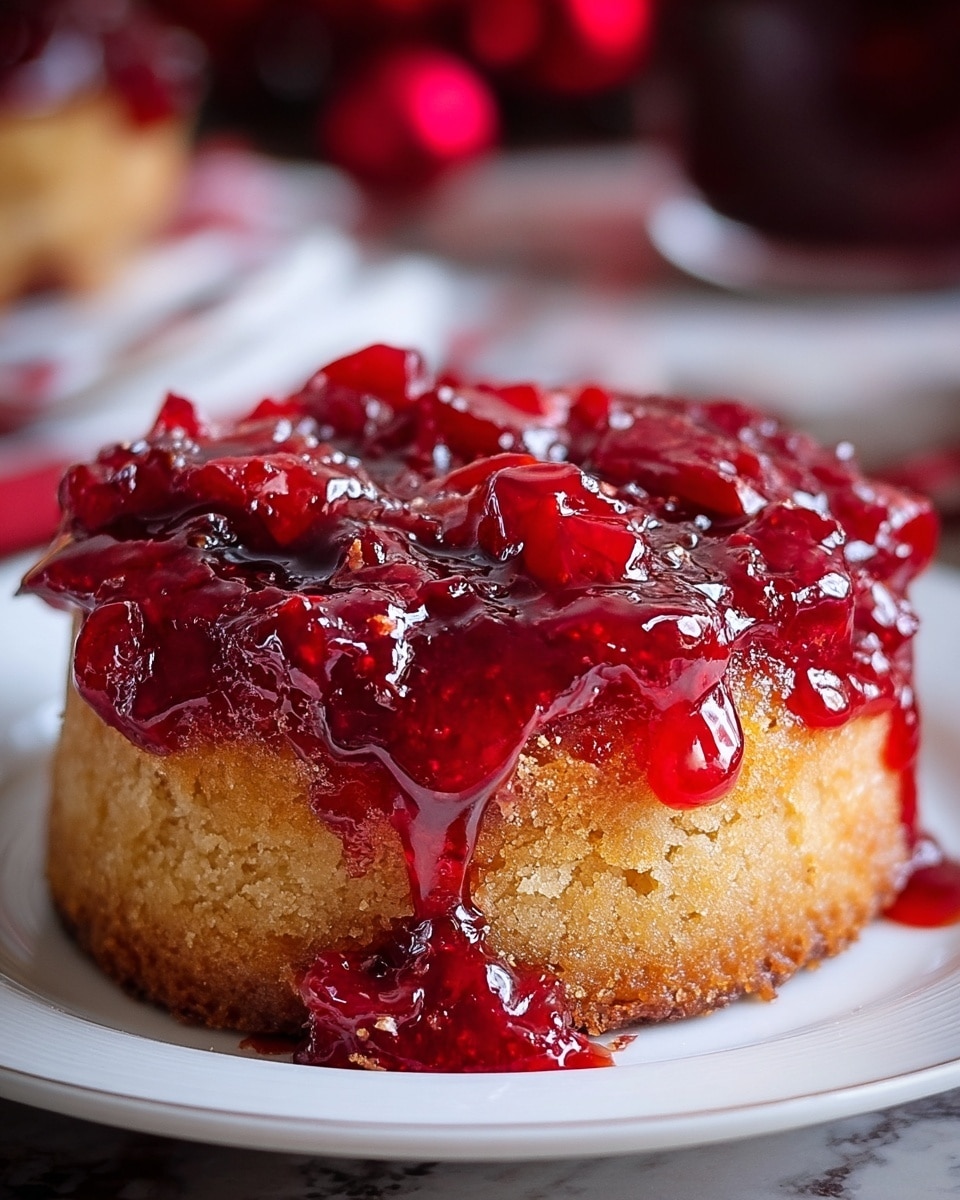 A close-up of a single slice of cake on a white plate shows three distinct layers. The bottom layer is a thick, light beige cake with a soft, crumbly texture. Above it is a smooth, pale layer of creamy custard or pudding. The top layer is a glossy, bright red fruit topping with a slightly chunky texture, likely made of berries or jam, spilling slightly down the sides of the slice. The background features a white marbled surface with hints of a red cloth. Photo taken with an iphone --ar 4:5 --v 7