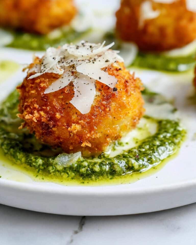 Crispy Fried Egg Yolks with Asparagus Pesto and Lemon-Parmesan Topping Recipe