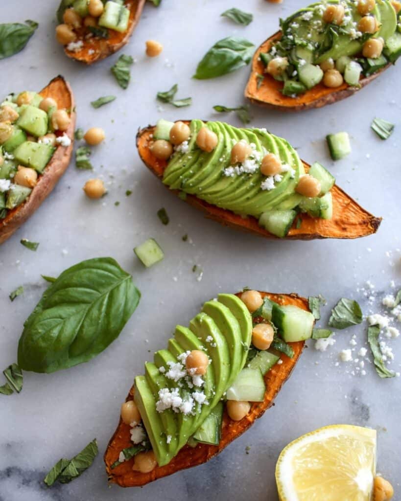 Sweet Potato Avocado Toast with Lemon Basil Chickpea Salad Recipe