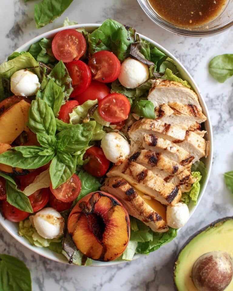 Grilled Peach Caprese Salad with Chicken and Avocado Recipe