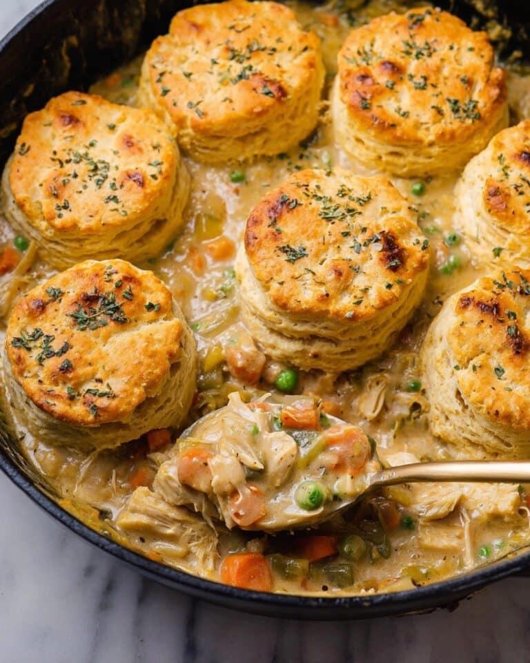 Skillet Chicken Pot Pie with Parmesan Herb Butter Biscuits Recipe