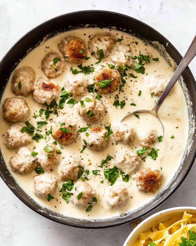 Swedish Meatballs with Creamy Gravy and Lingonberry Jam Recipe