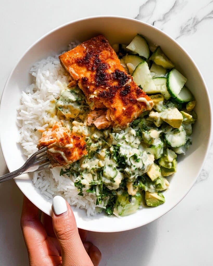 Bang Bang Salmon with Avocado Cucumber Salsa Recipe