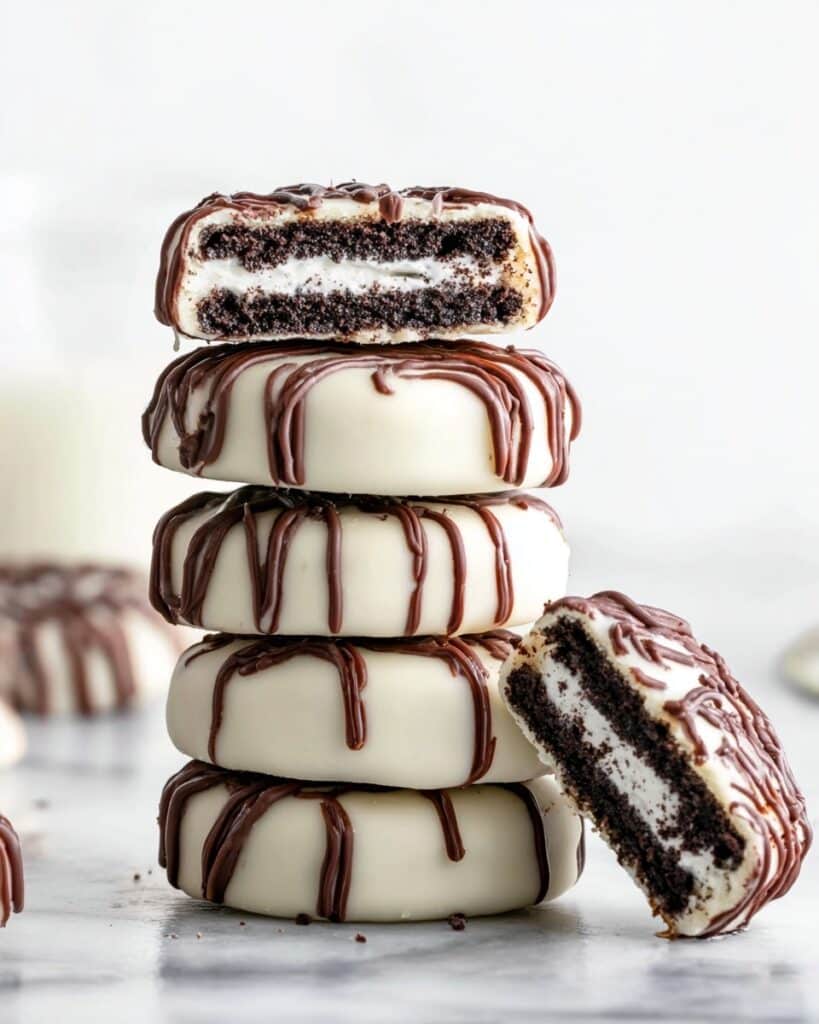 White Chocolate Covered Oreos with Dark Chocolate Drizzle Recipe