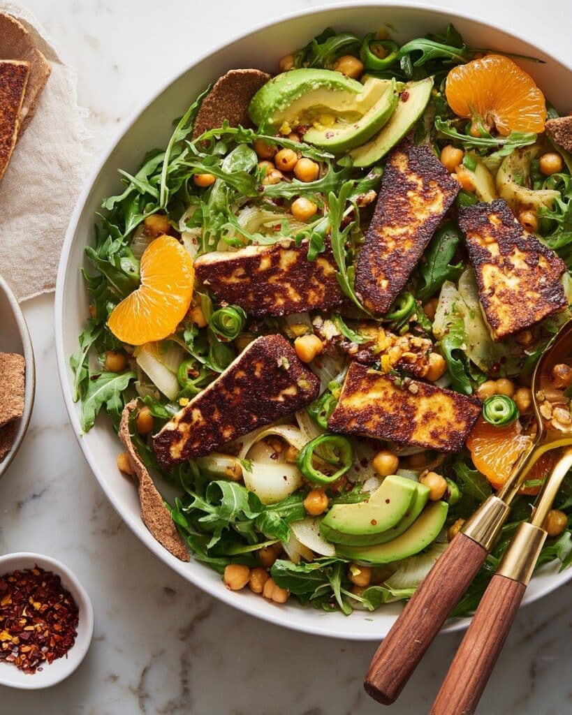 Fried Halloumi Salad with Fennel, Orange, and Pita Recipe