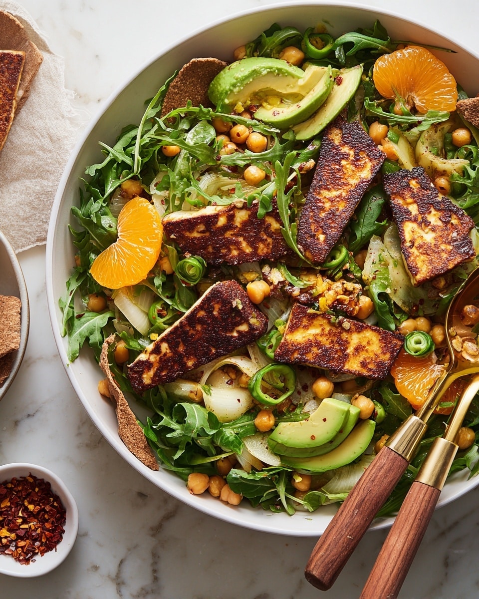 Fried Halloumi Salad with Fennel, Orange, and Pita Recipe