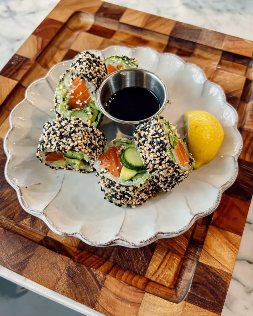 Salmon Spring Rolls with Mango Salsa Macha and Eel Sauce Recipe