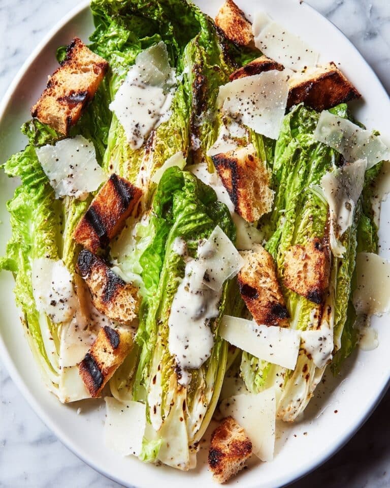 Grilled Romaine Wedge with Garlic Parmesan Dressing and Croutons Recipe