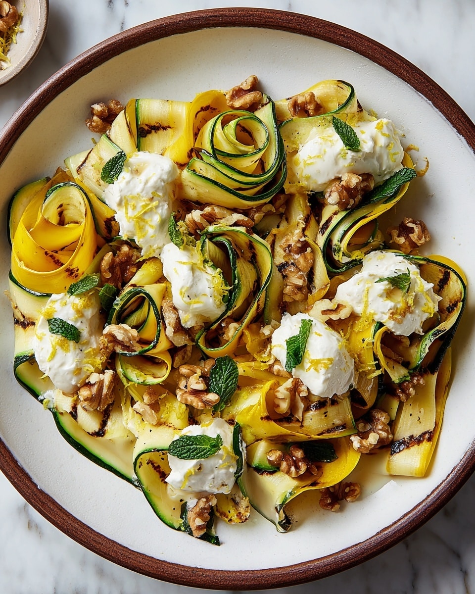 Grilled Zucchini with Ricotta, Walnuts, and Fresh Herbs Recipe