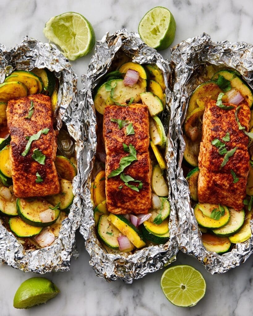 Grilled Honey-Chipotle Salmon Foil Packets with Summer Squash Recipe