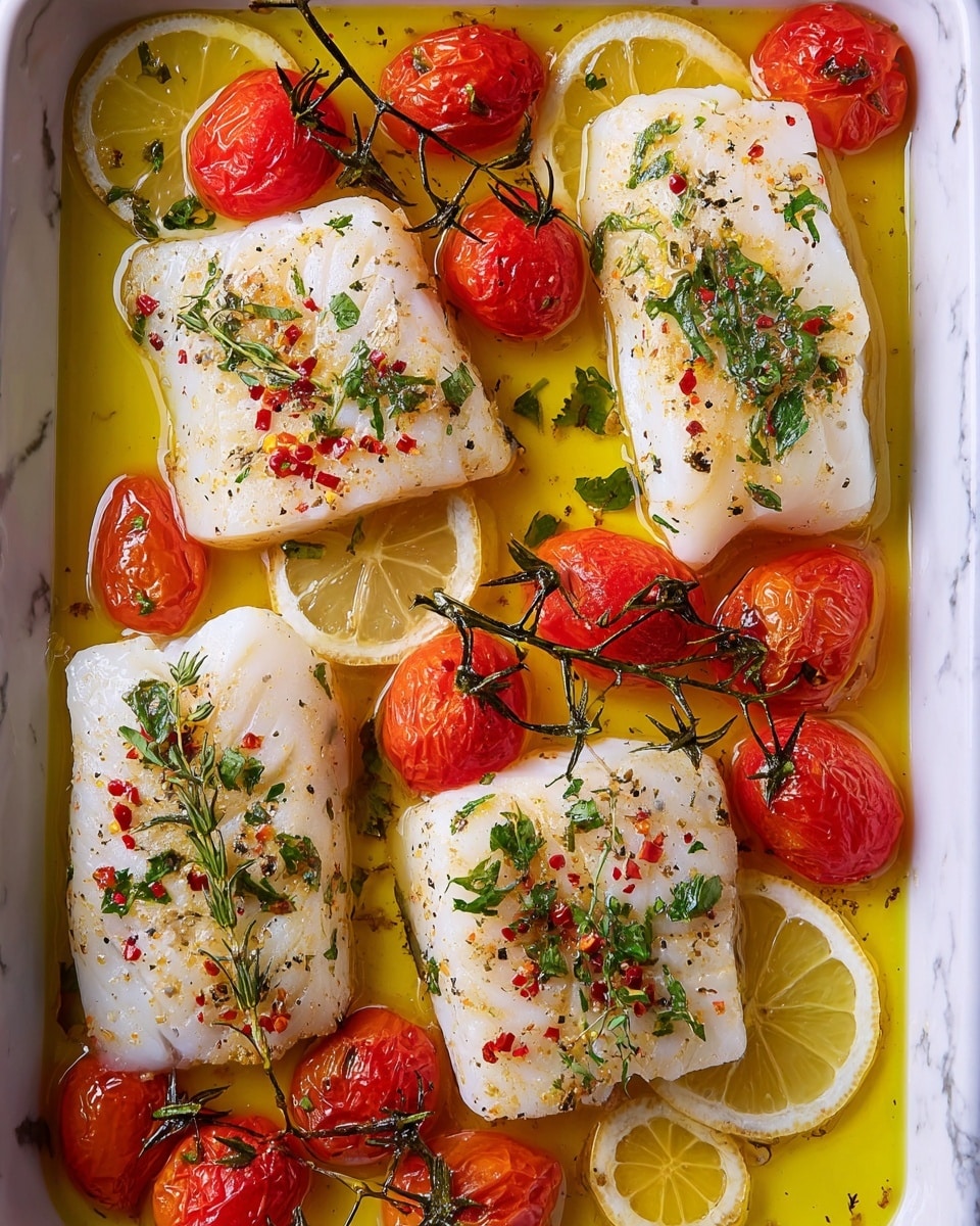 Baked Cod with Cherry Tomatoes, Lemon, and Fresh Herbs Recipe