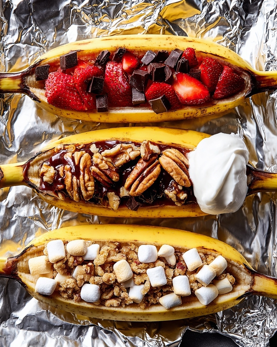 Banana Boats with S’mores, Strawberries, and Pecan Rum Filling Recipe