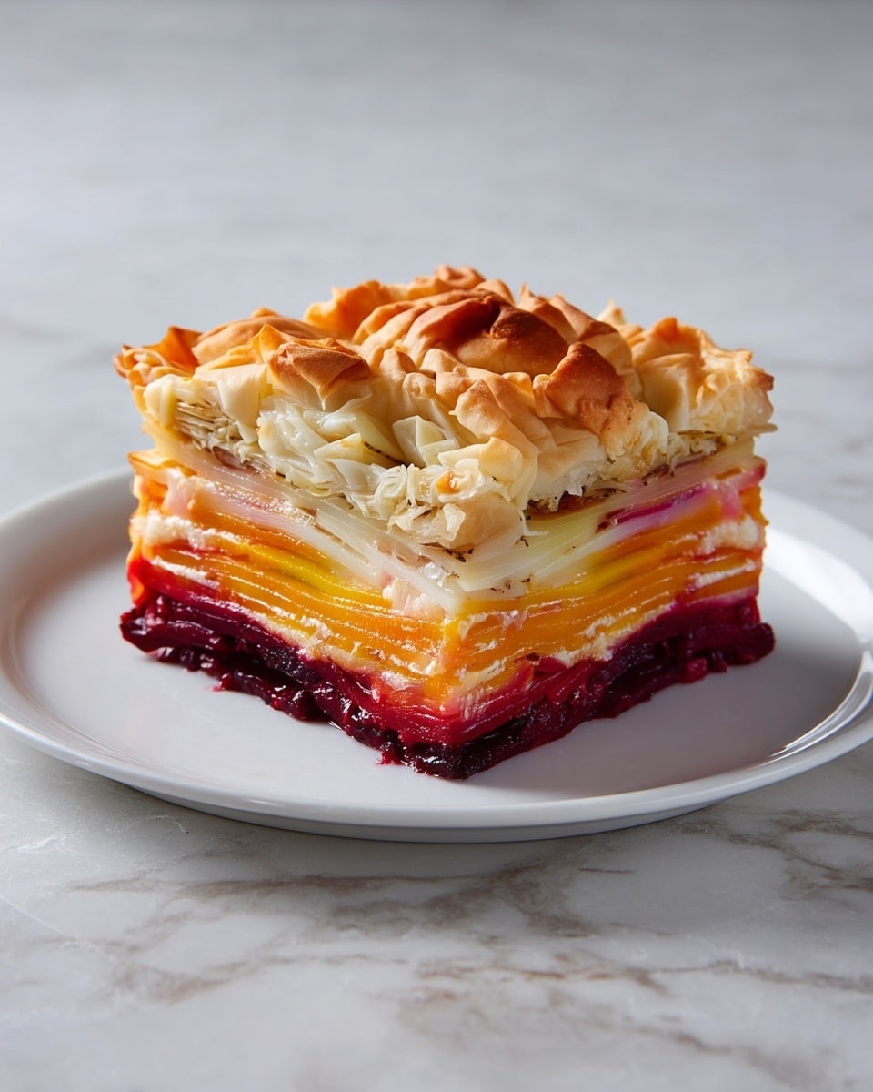 Ombré Root Vegetable and Gruyère Gratin with Phyllo Rosettes Recipe
