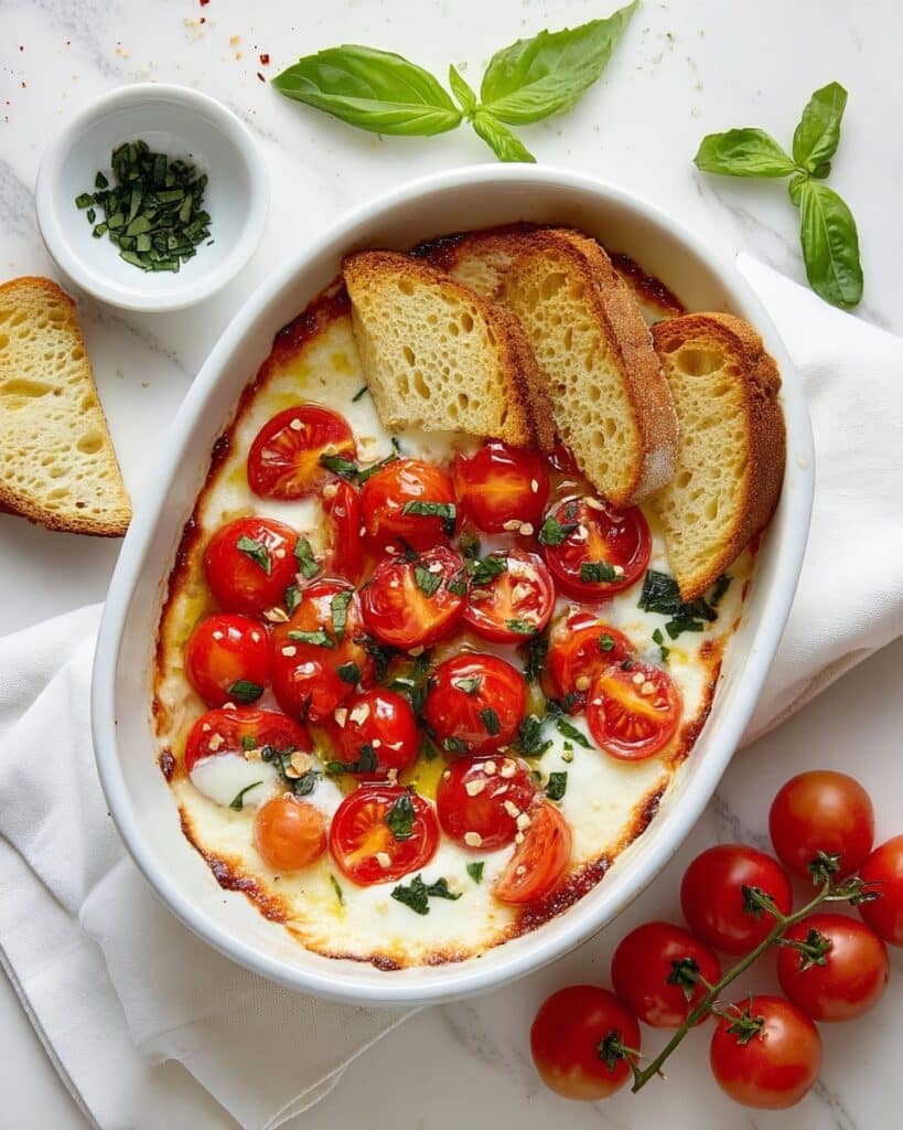 Baked Mozzarella with Cherry Tomatoes and Basil Recipe
