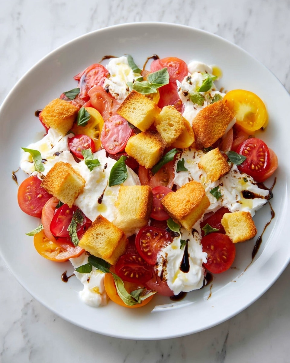 Burrata Salad with Heirloom Tomatoes, Basil, and Toasted Ciabatta Recipe