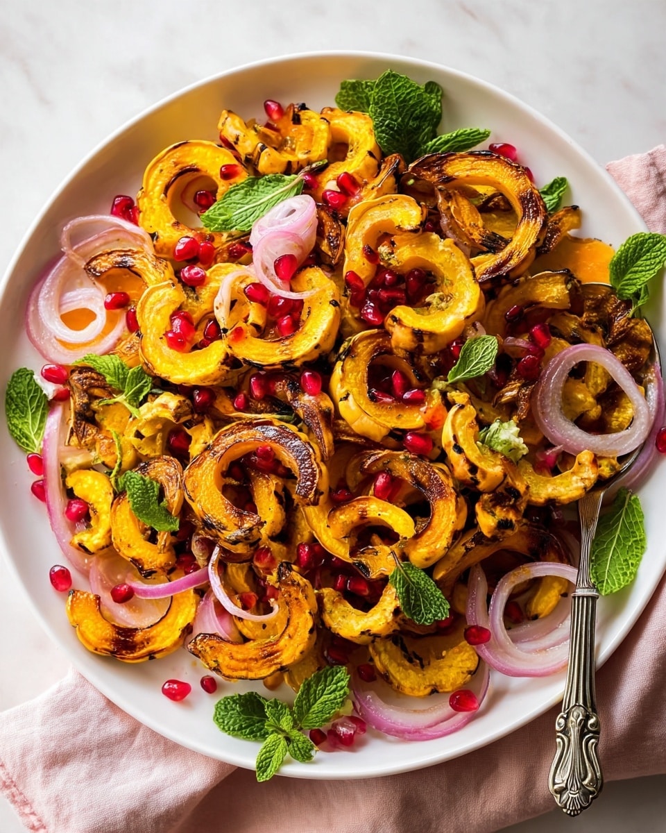Healthy Fall Salad with Roasted Delicata Squash, Persimmons, and Pomegranate Recipe